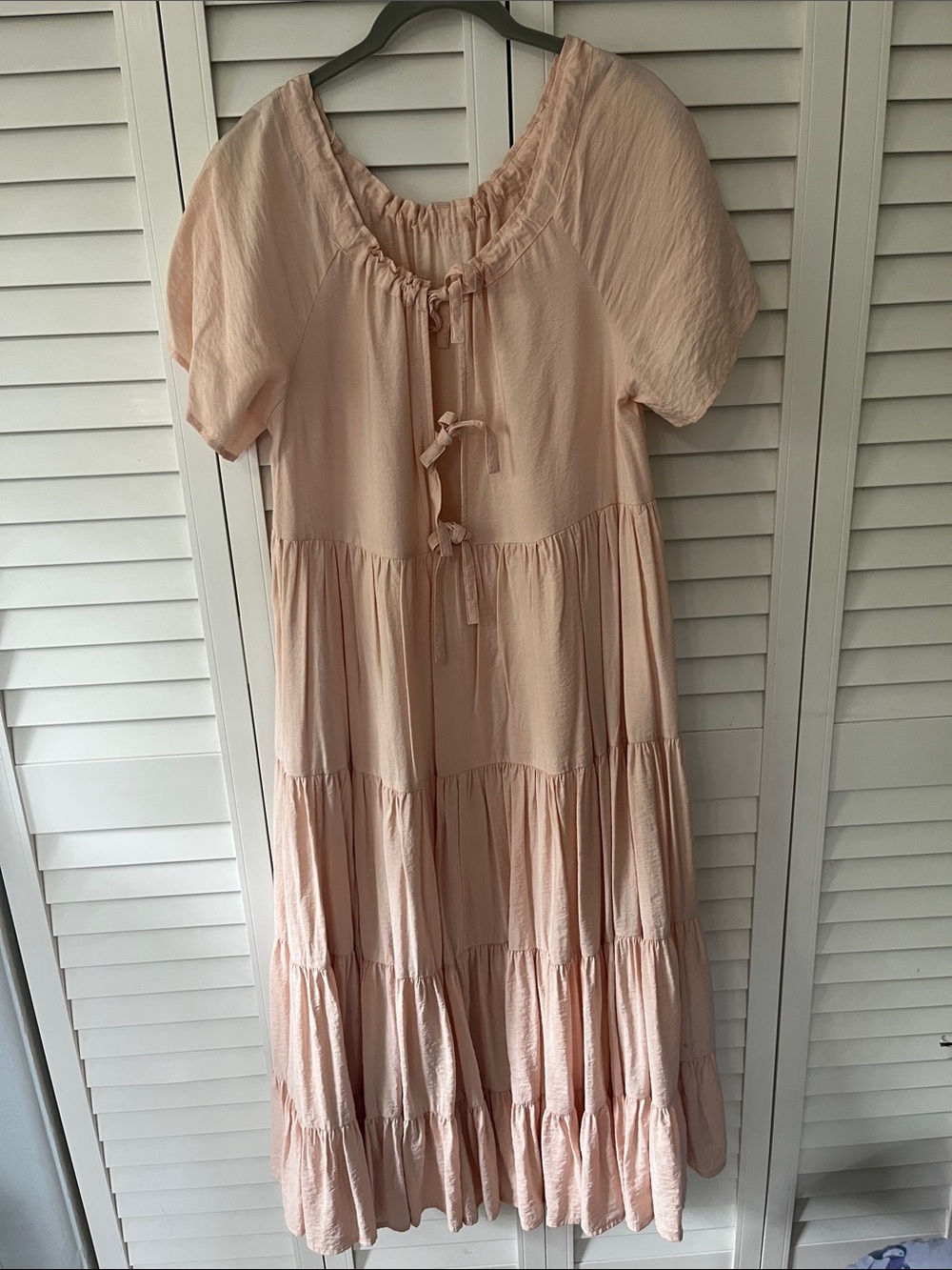 Lulus Light Blush Tiered Dress with Tie Front